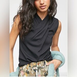 EUC Anthropologie Viola Draped Black Sleeveless Wrapped Shawl Neck Top Size XSP